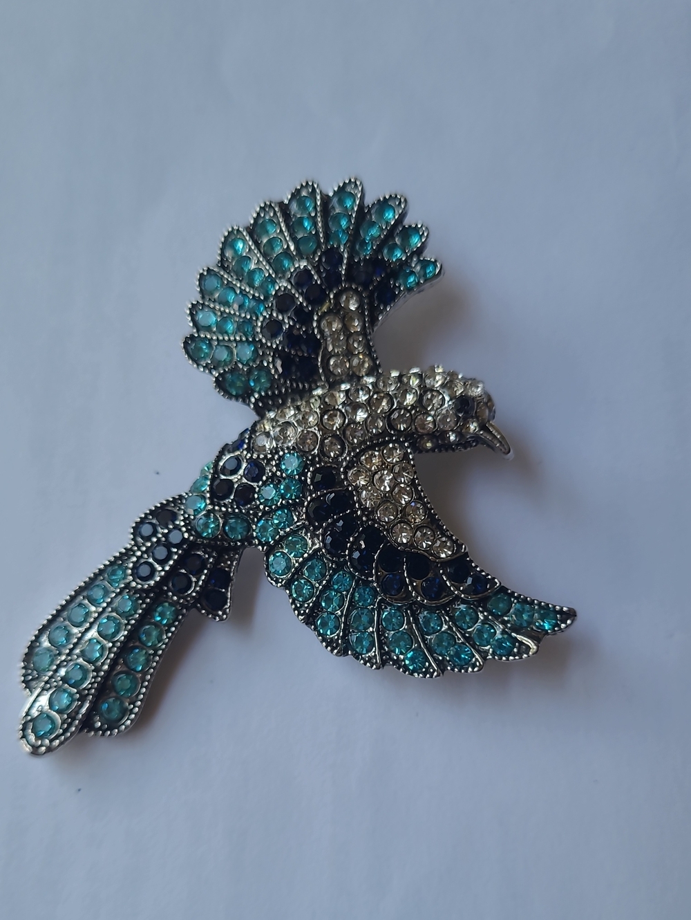 Crystal Encrusted Blue Bird Brooch - Elegant Bird Pin
